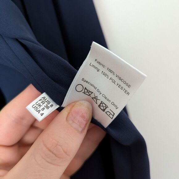 Les Heroines Paris navy blue satin crepe asymmetrical Maya wrap midi skirt - Picture 4 of 5